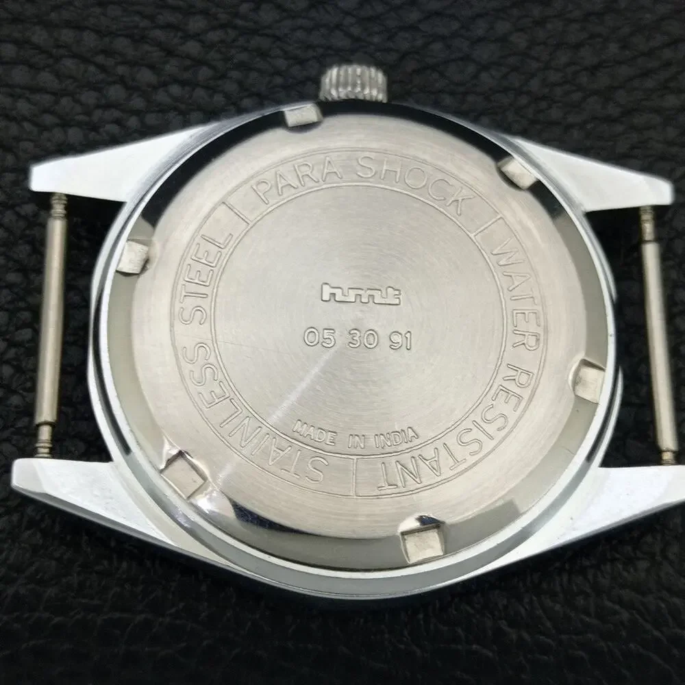 Vintage 1982 HMT Manual Wound Mens Silver Watch & Blue accents
